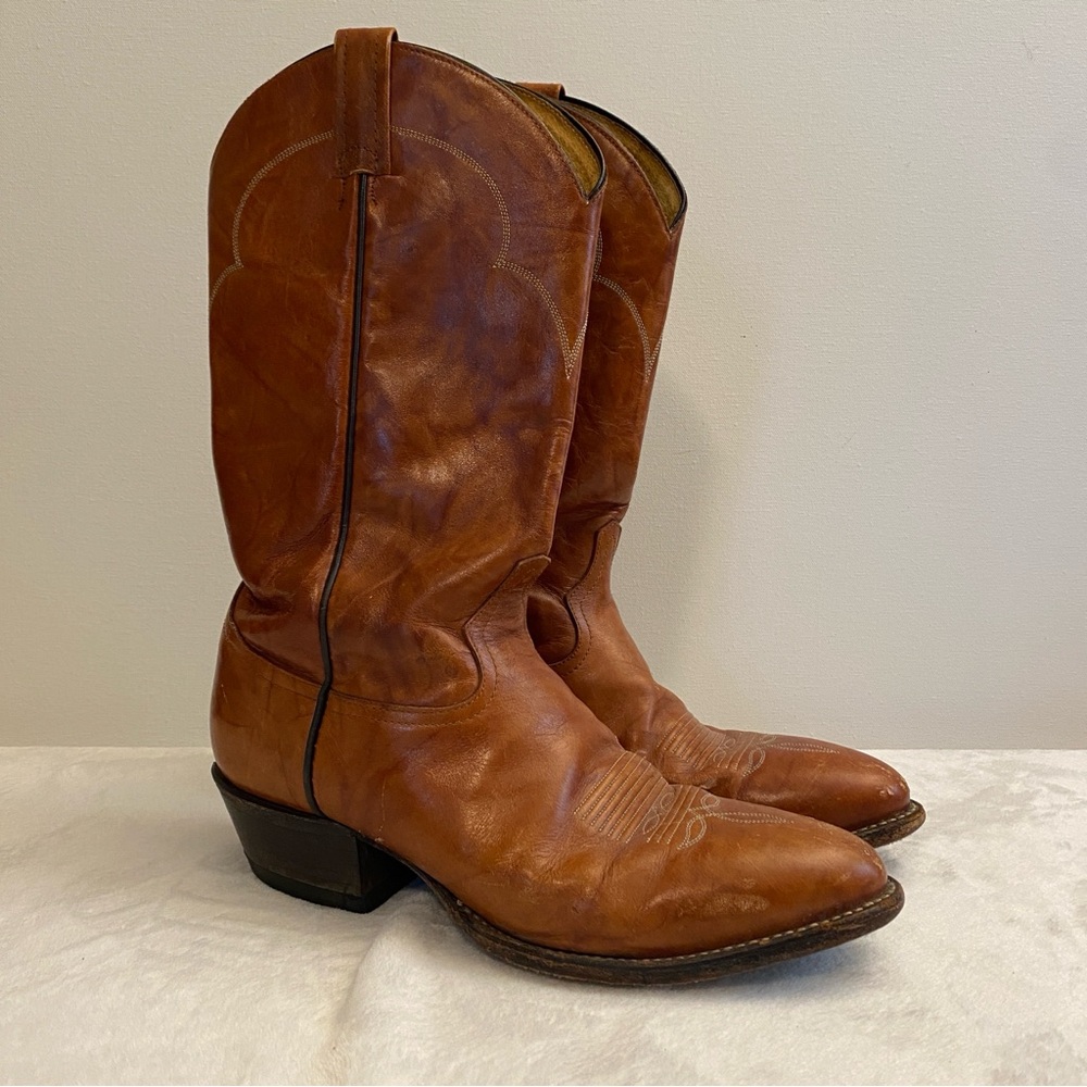 Tony Lama #5084 Leather Cowboy Western Boots in Cognac Marble Brown - 9D